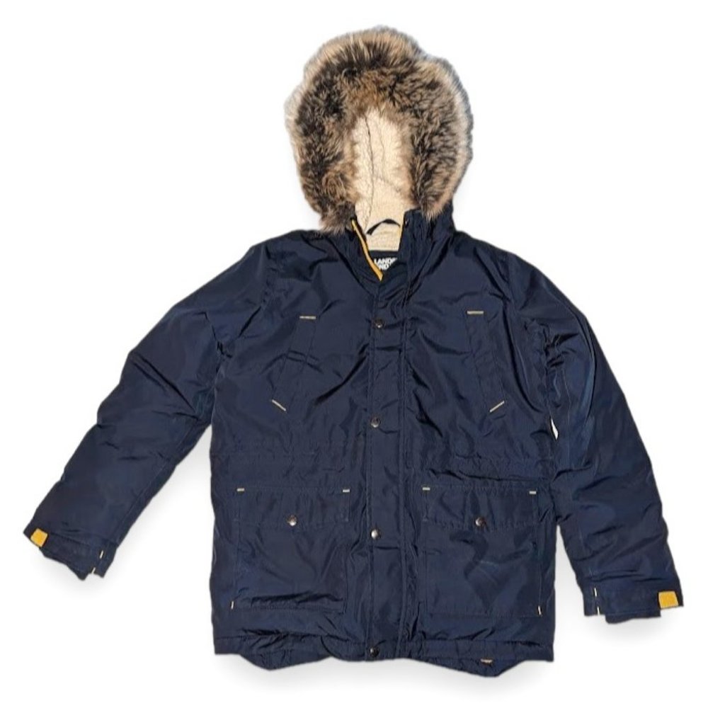 Lands End Grow With Me Down Faux Fur Hooded Winter Parka Jacket L 14H-16H READ